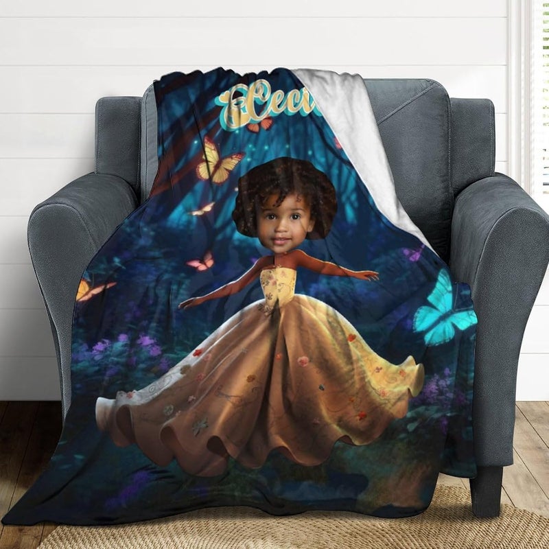 Artsadd Personalized African American Girl Fleece Throw Blanket with Photo Name Custom Afro Black Girl Blanket for Kids Toddler, African Baby Girl Gift, Baby Blankets for Newborn Christmas Birthday Gift - Image 4